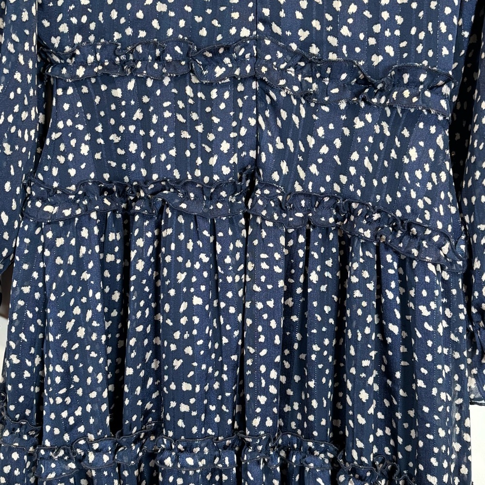 Apricot Navy Blue Ruffle V-Neck Tiered Mini Dress Romantic Cottagecore US 4 - Picture 10 of 16